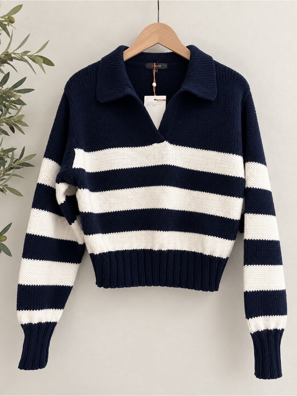 NWT Quince 100% Organic Cotton Cropped Polo Sweater Navy White XS
